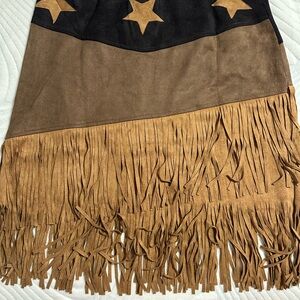 Fringed Star Pattern Skirt - Black and Brown